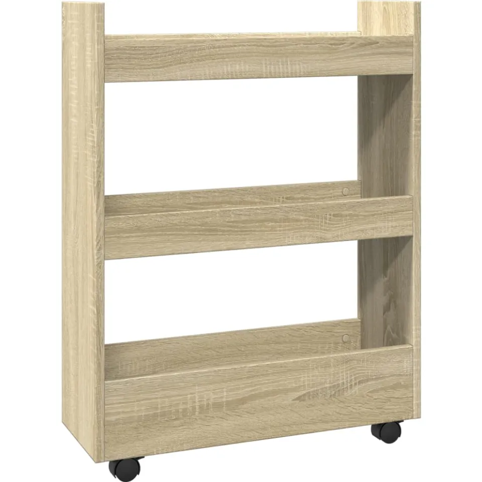 vidaXL Opbergtrolley smal 3-laags bewerkt hout sonoma eikenkleurig Bruin