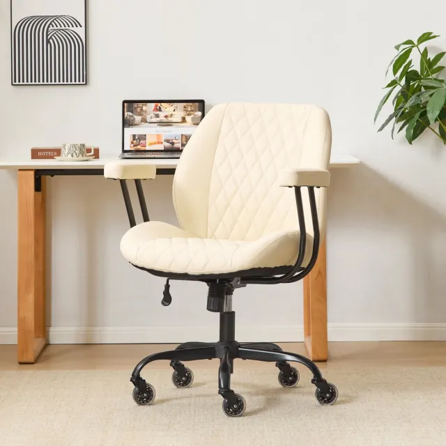 MIVRAY Bureaustoel Wit - Ergonomische Leerstoel Met Wielen En Verstelbare Zithoogte - Voor Thuis En Kantoor - Leer - Wit