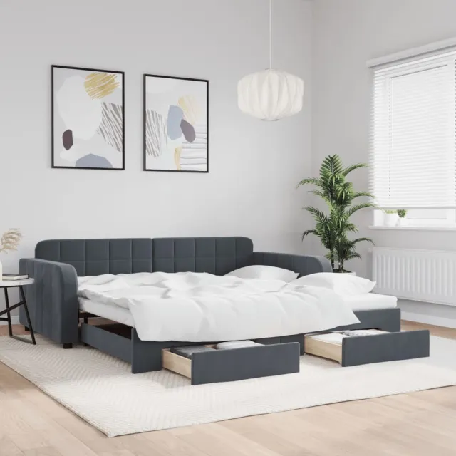 vidaXL Slaapbank onderschuifbed lades 100x200 cm fluweel donkergrijs grijs