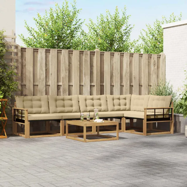 vidaXL Buiten bankenset 6 st Wit en Beige Bruin