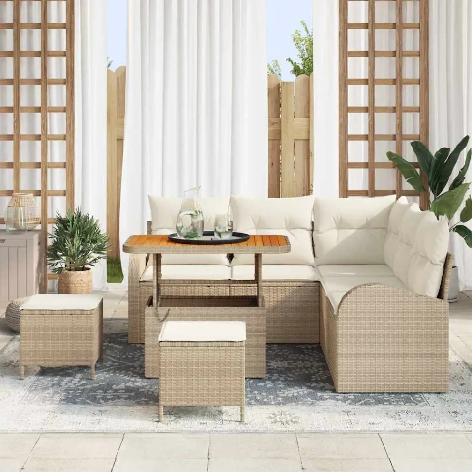 vidaXL Tuinbankenset 8 st Beige poly rattan, foto 2