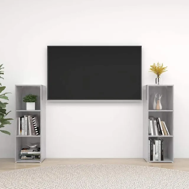 vidaXL Tv-meubelen 2 st 107x35x37 cm bewerkt houtbetongrijs grijs, foto 2