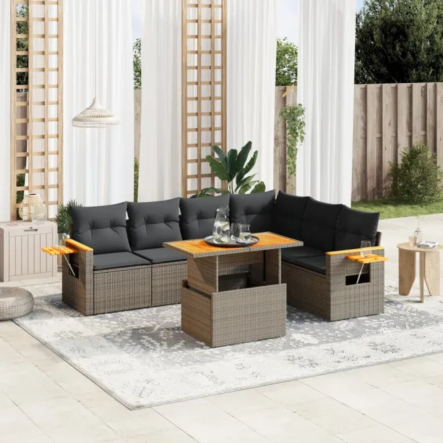 vidaXL 7-delige Loungeset met kussens poly rattan grijs