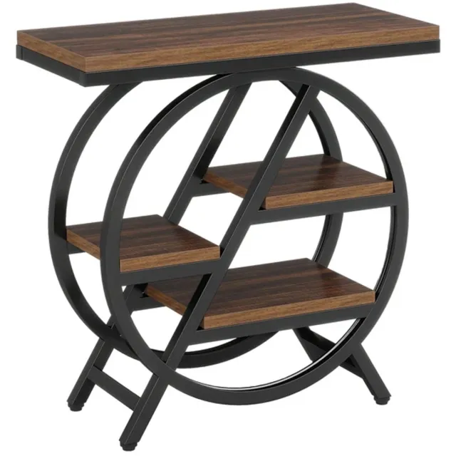DMG Supply Bijzettafel - 4 Lagen - Industrieel - 65 x 30 x 66,5 cm - Bruin en Zwart - Spaanplaat en Metaal