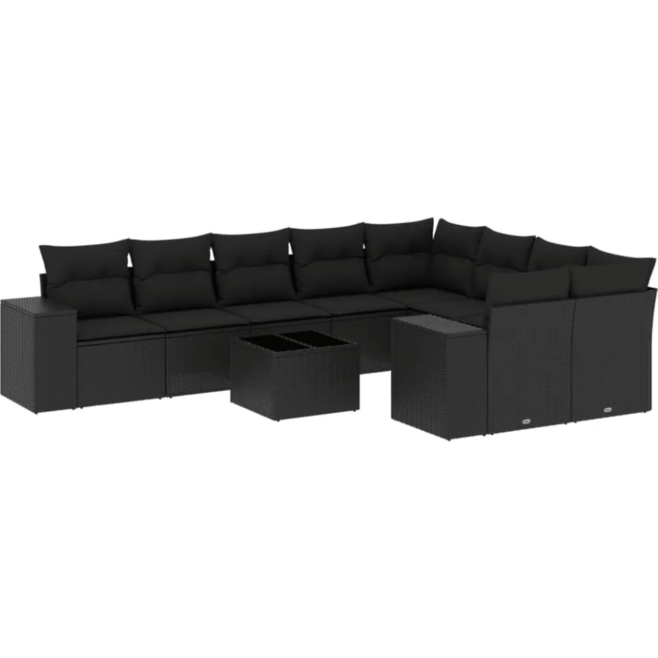 vidaXL 10-delige Loungeset met kussens poly rattan zwart, foto 3