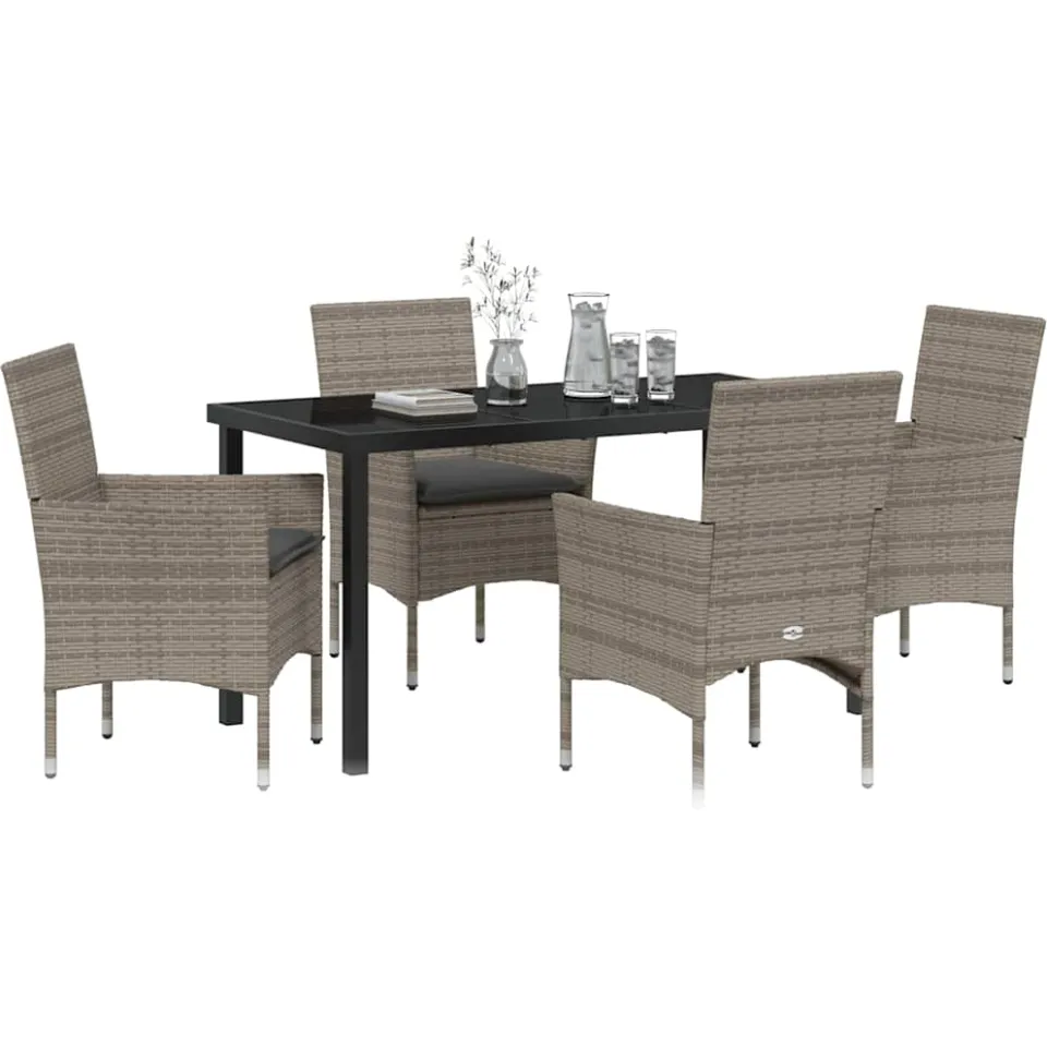 vidaXL Tuin eettafelset 5 st Grijs poly rattan, foto 2
