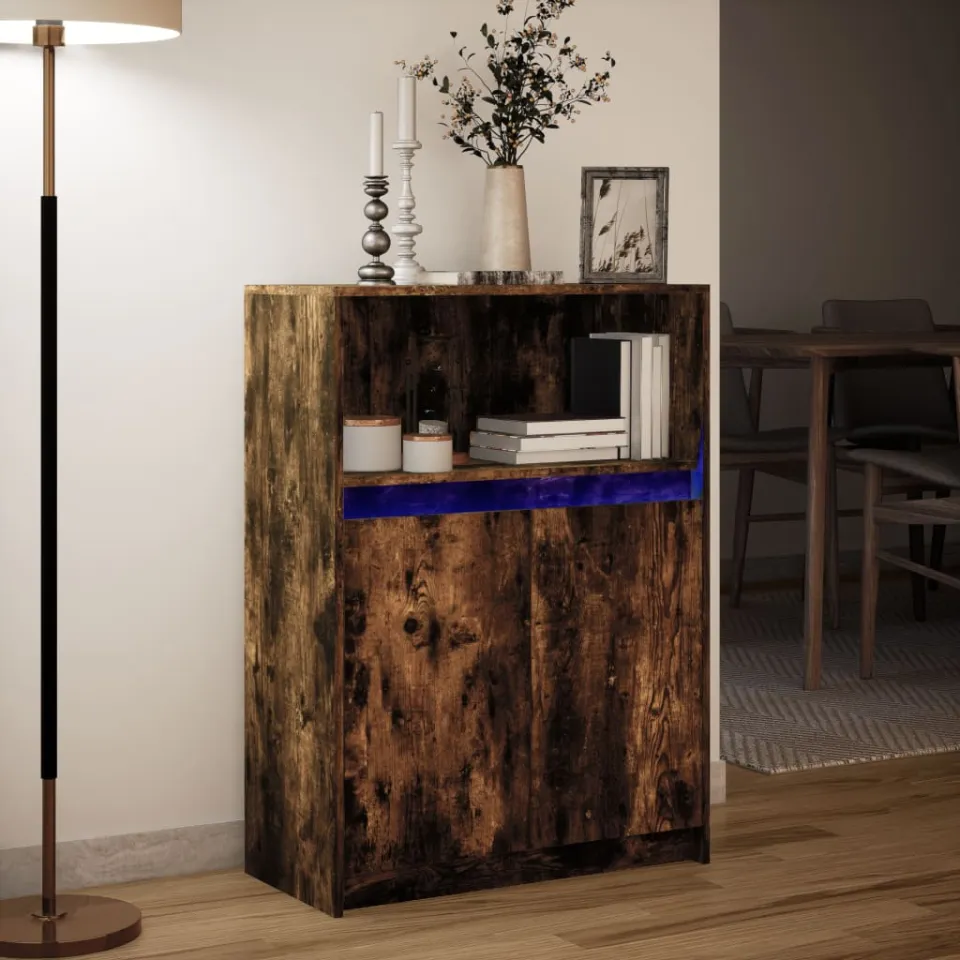 vidaXL Dressoir met LED 72x34x100 cm bewerkt hout gerookt eikenkleurig, foto 4
