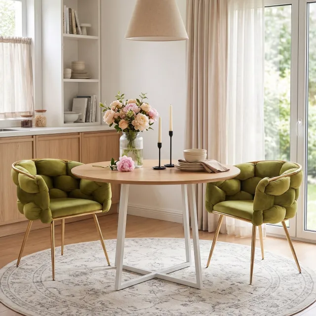 HAUSS SPOLE Fauteuil - Set van 2 - Olijfgroen Fluweel met Armleuningen en Goudkleurige Metalen Poten - Voor Woonkamer en Slaapkamer