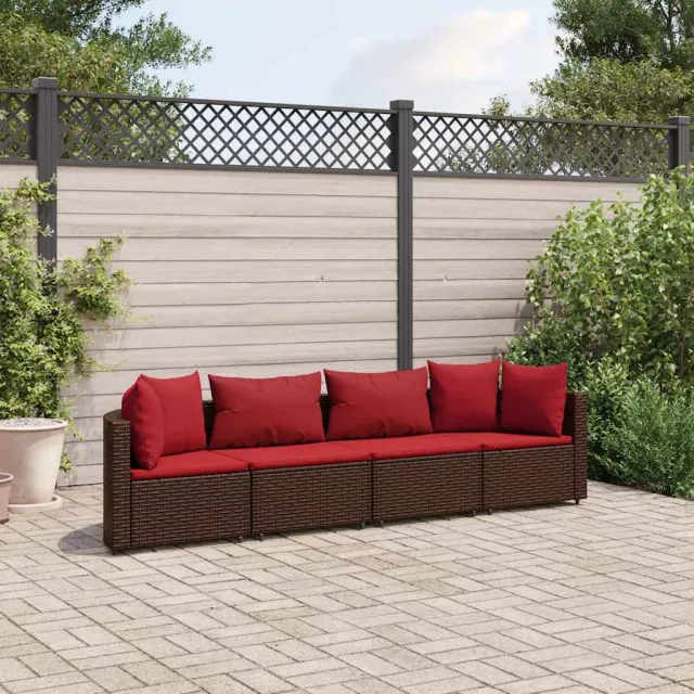 vidaXL 4-delige Loungeset met kussens poly rattan bruin, foto 2