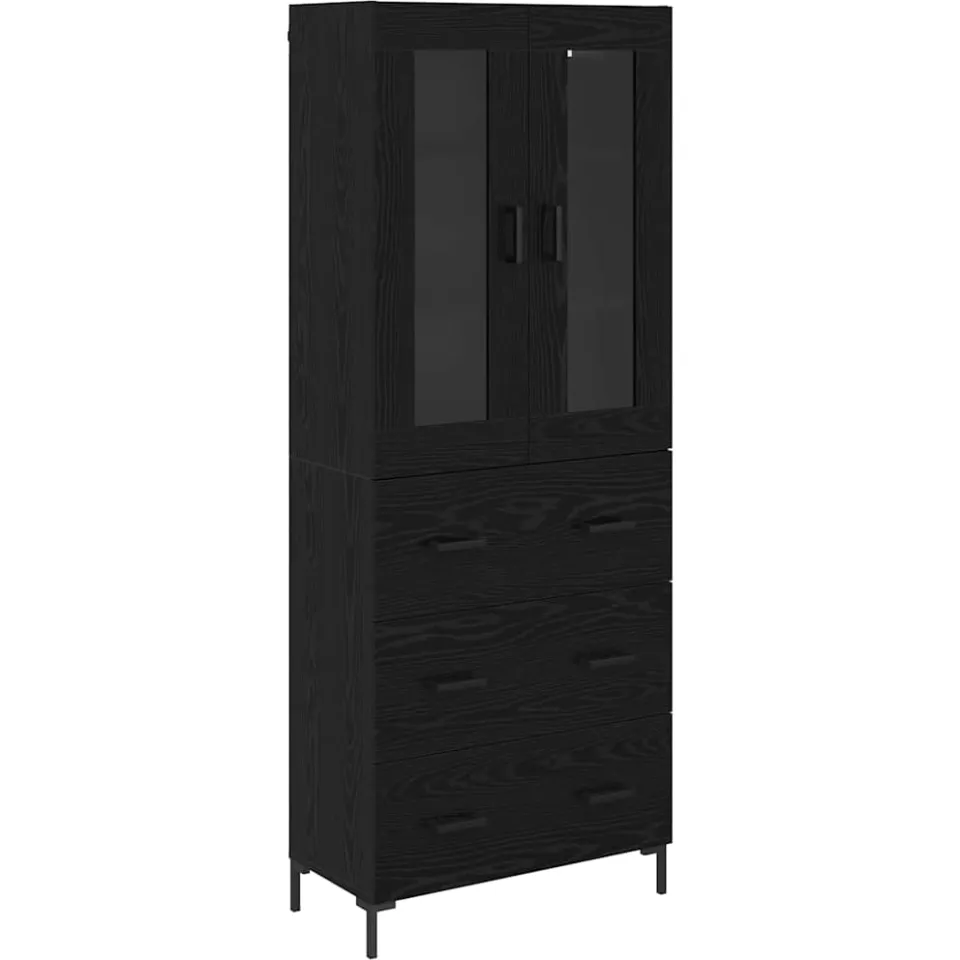 vidaXL Hoge kast 2 st Zwart Eiken 69,5 x 34 x 180 cm Bewerkt hout, foto 3