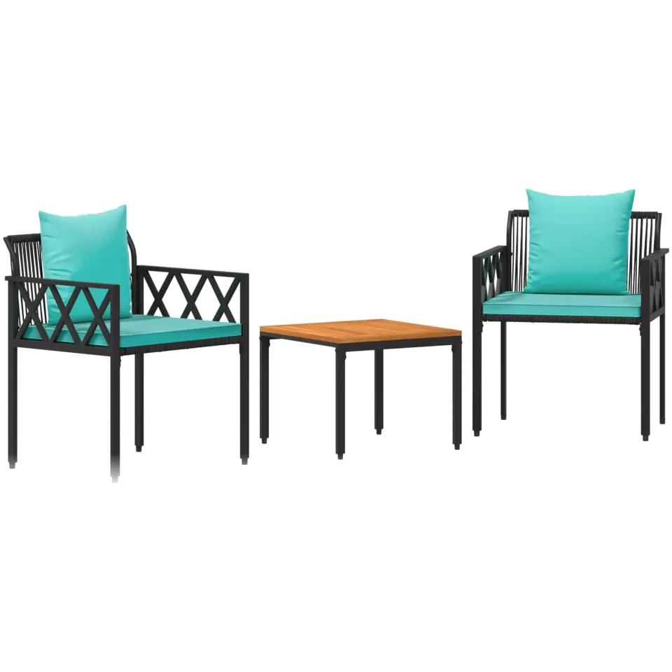 vidaXL tuinmeubelset 3 st Zwart en Turquoise poly rattan