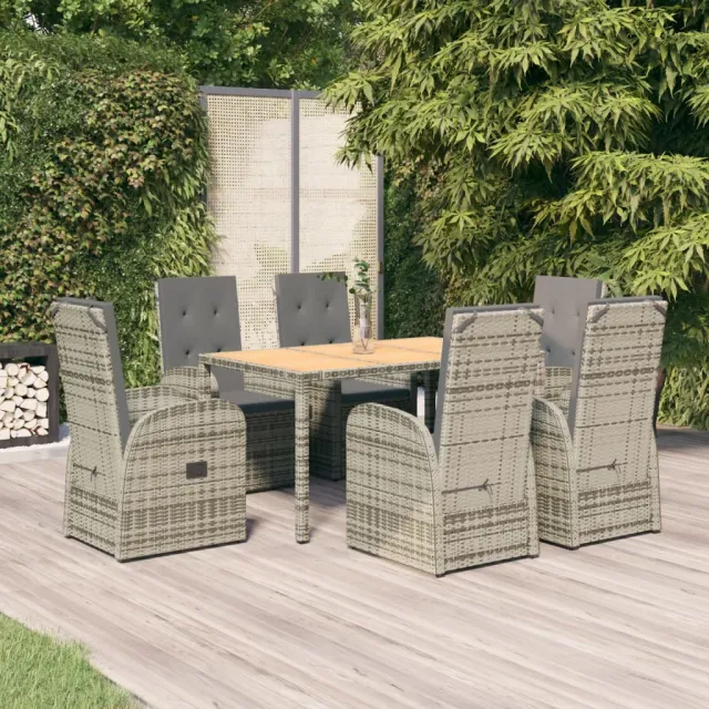 vidaXL 7-delige Tuinset met kussens poly rattan grijs, foto 2
