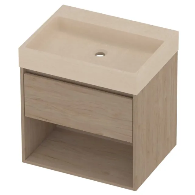 Proline Evoli Badmeubelset Hardsteen Loft Schap 60x46x62 cm Sand Stone Ideal Oak Eiken