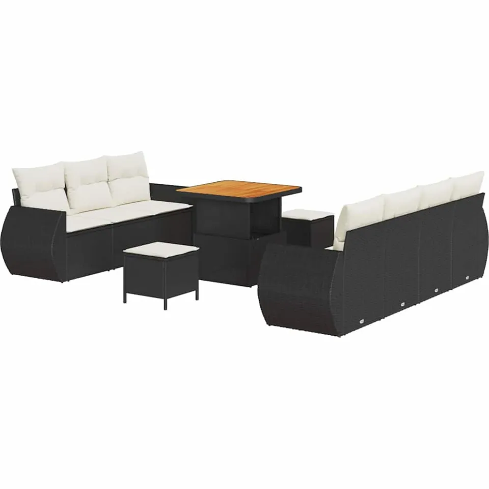 vidaXL Tuin Sofa Set met kussen met opslag 10 pcs Zwart poly rattan, foto 4