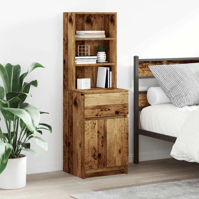 vidaXL Nachtkastje 39x35x125 cm bewerkt hout oud houtkleurig bruin, foto 2
