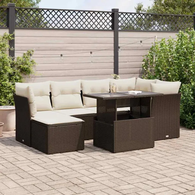 vidaXL 7-delige Loungeset met kussens poly rattan bruin, foto 2