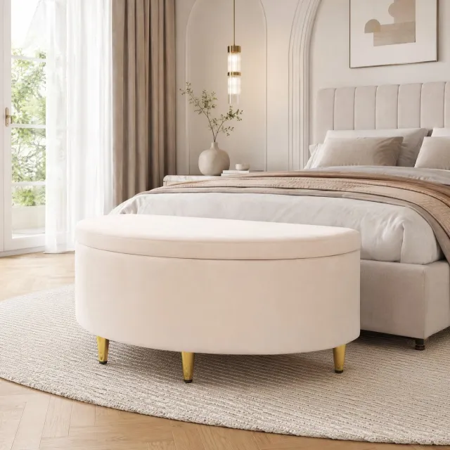 MODFU Opbergbank - Met Opbergruimte - Modern - Fluweel - Beige - 90 X 40 X 42 Cm