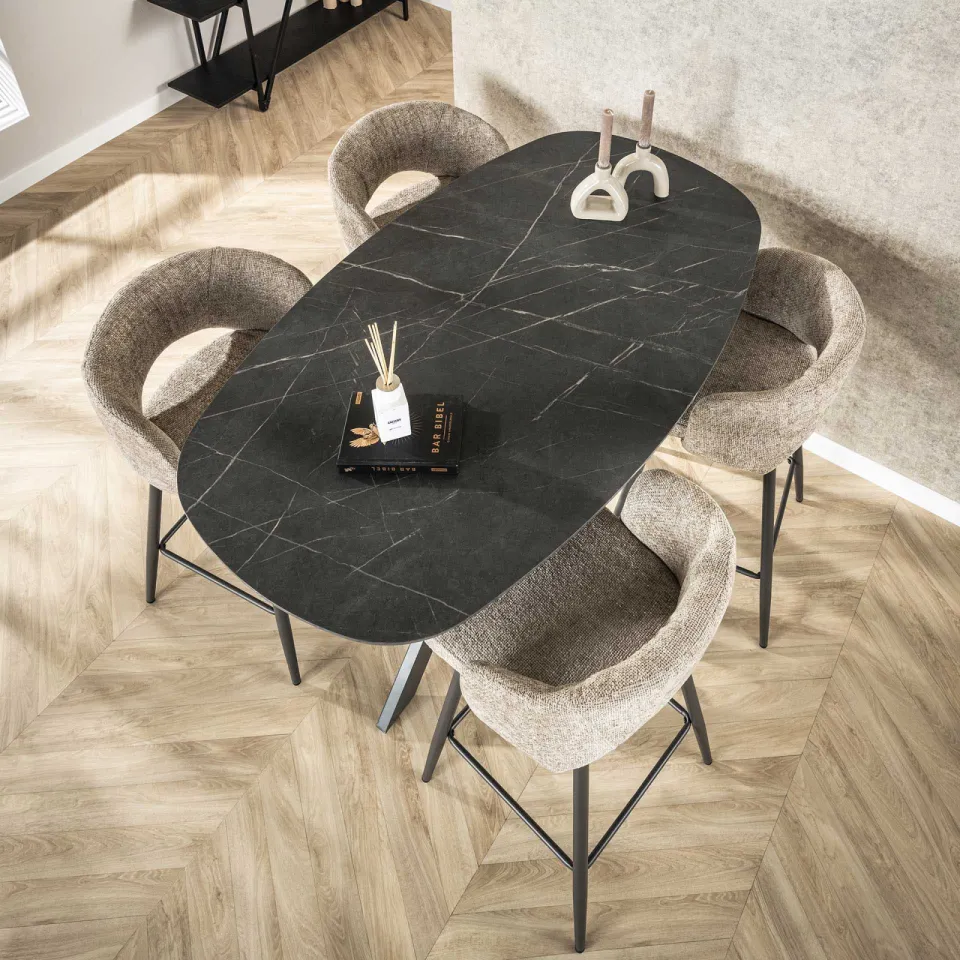 LifestyleFurn Deens Ovale Bartafel 'Kora' Keramiek look, 140 x 80cm 3d zwart bruin, foto 5