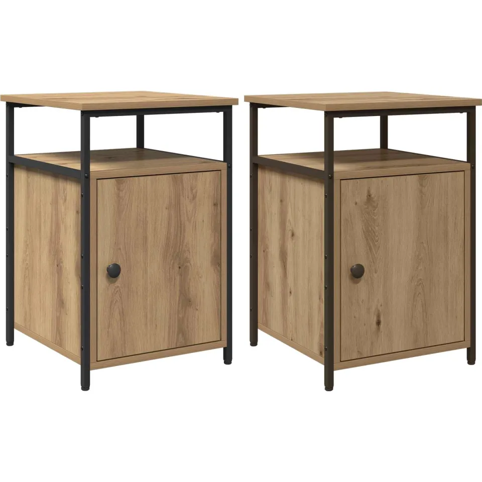 vidaXL Nachtkastje 2 st artisanaal eikenkleurig Bewerkt hout Bruin