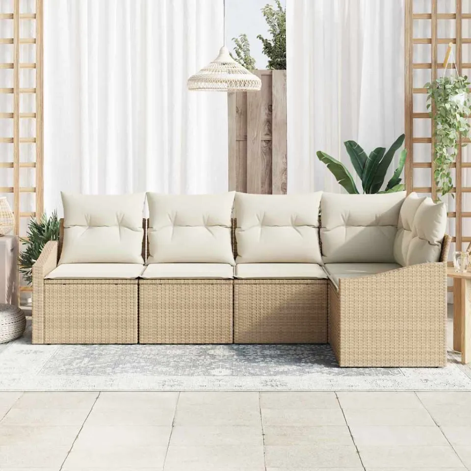 vidaXL Tuinbankenset 5 st Beige en Wit poly rattan, foto 3