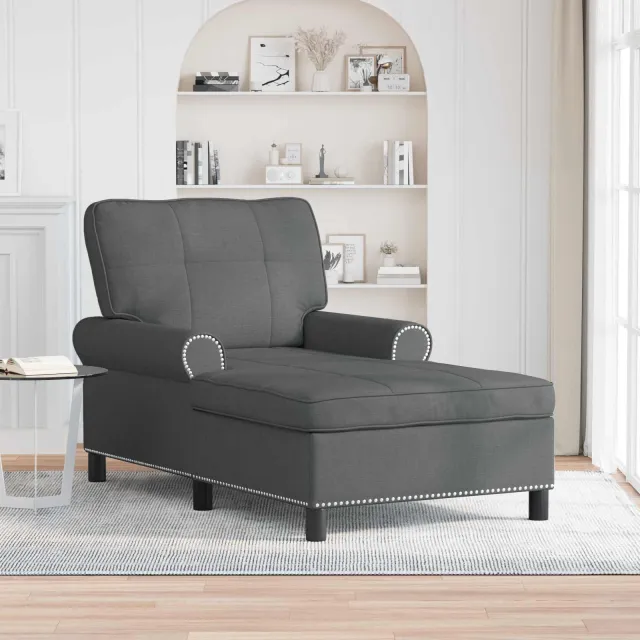 vidaXL Chaise Lounge Donkergrijs Stof 91 x 157 x 91 cm grijs, foto 2