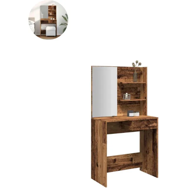 GranMaison Kaptafel met spiegel - Make up tafel - Make up - Toilettafel - Met lades - 74,5x40x141 cm - Oud Hout