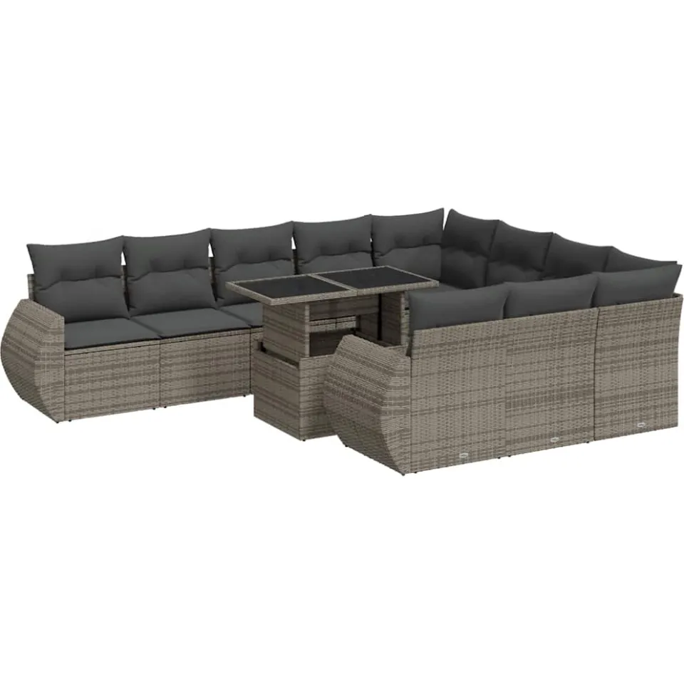 vidaXL 11-delige Loungeset met kussens poly rattan grijs, foto 3
