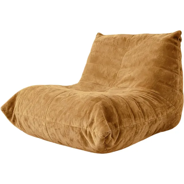 MUVANO Zitzak met schuimvulling - Loungestoel - Chenille met rugleuning - Ergonomische rupsvorm - Voor lezen in de woonkamer en slaapkamer - Geel