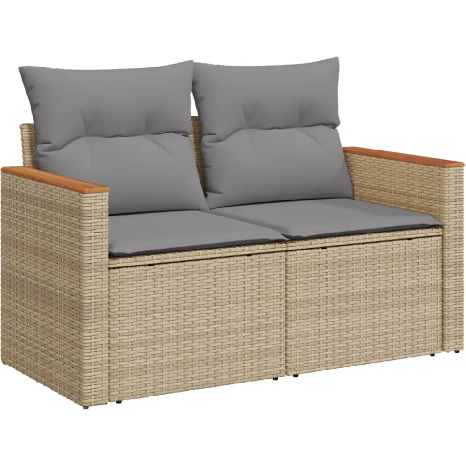 vidaXL 6-delige Loungeset met kussens poly rattan gemengd beige