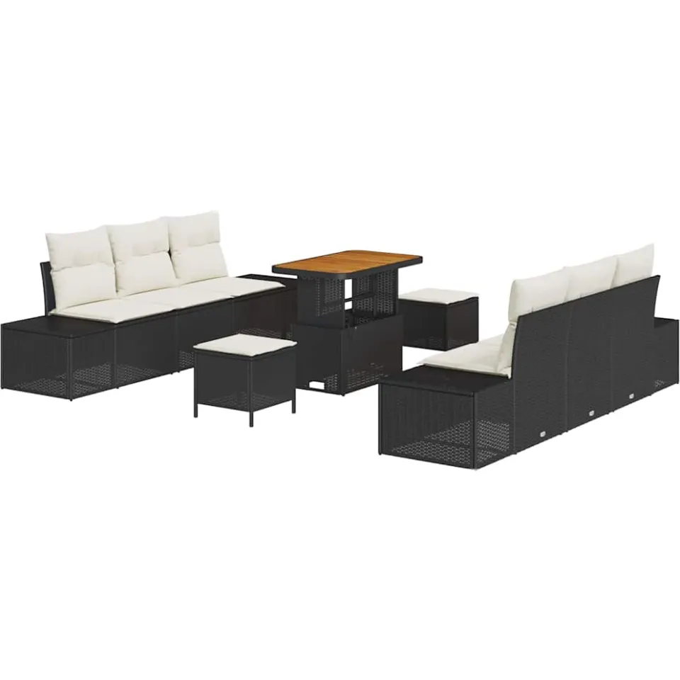 vidaXL Tuinbankenset 9 st Zwart poly rattan