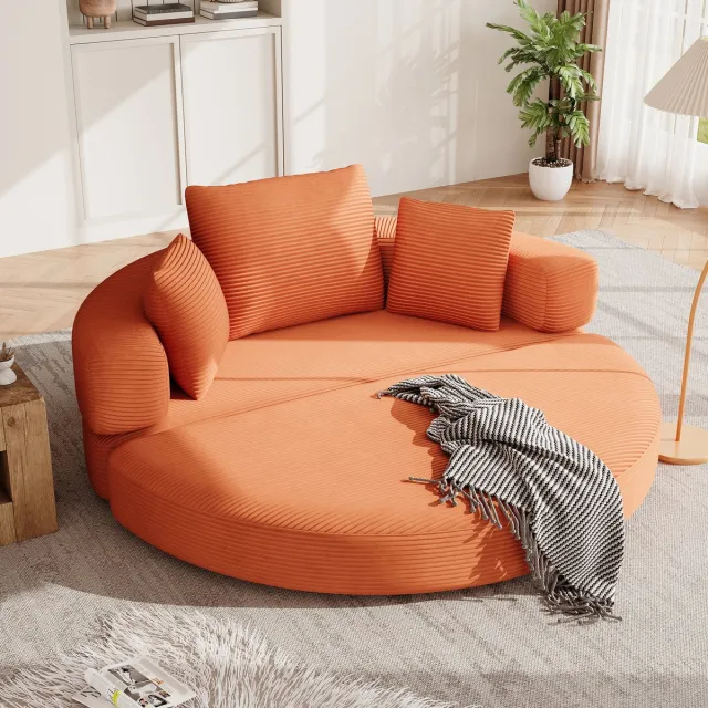 MIVRAY Slaapbank 173 x 176 cm - Opvouwbaar 2-in-1 Sofa en Logeerbed - Voor Woonkamer en Studio - Ribfluweel Oranje