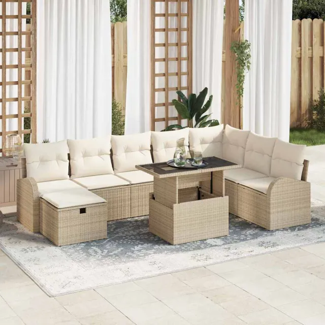 vidaXL Tuin Sofa Set 9 st Beige poly rattan, foto 2