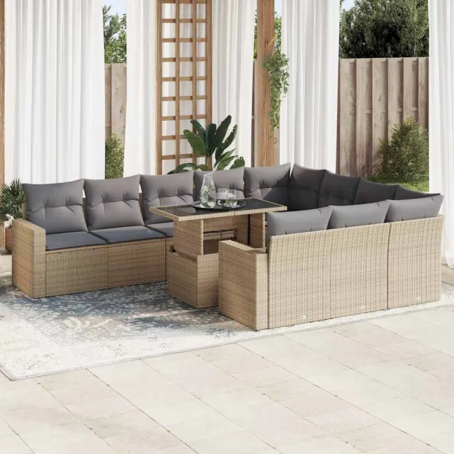 vidaXL 11-delige Tuinset met kussens poly rattan beige, foto 2