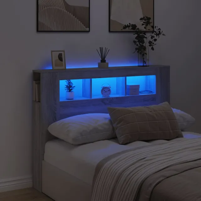 vidaXL Hoofdeinde met LED 140x18,5x103,5 cm bewerkt hout betongrijs