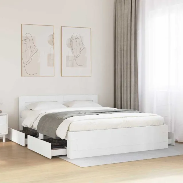 vidaXL Bedframe met lade met hoofdeinde Wit 150 x 200 cm Bewerkt hout