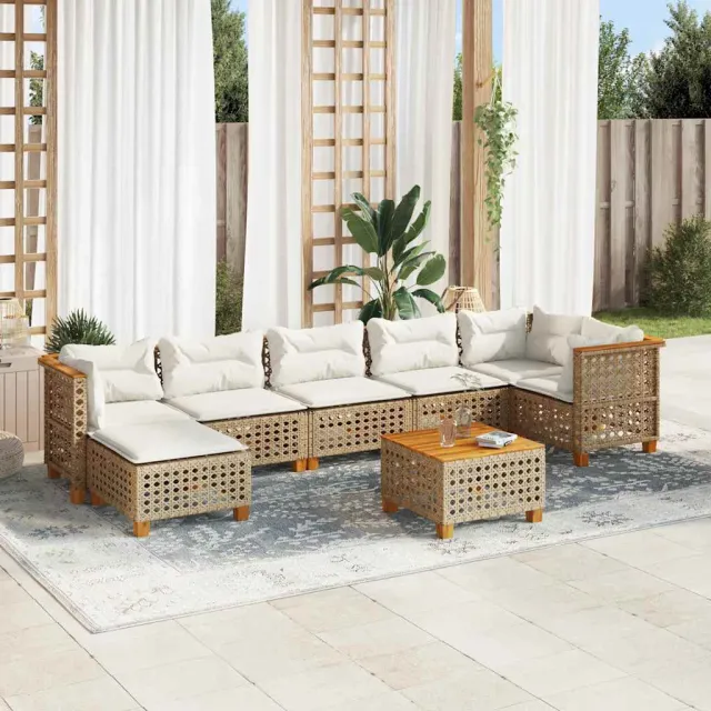 vidaXL 8-delige Loungeset met kussens poly rattan beige, foto 2
