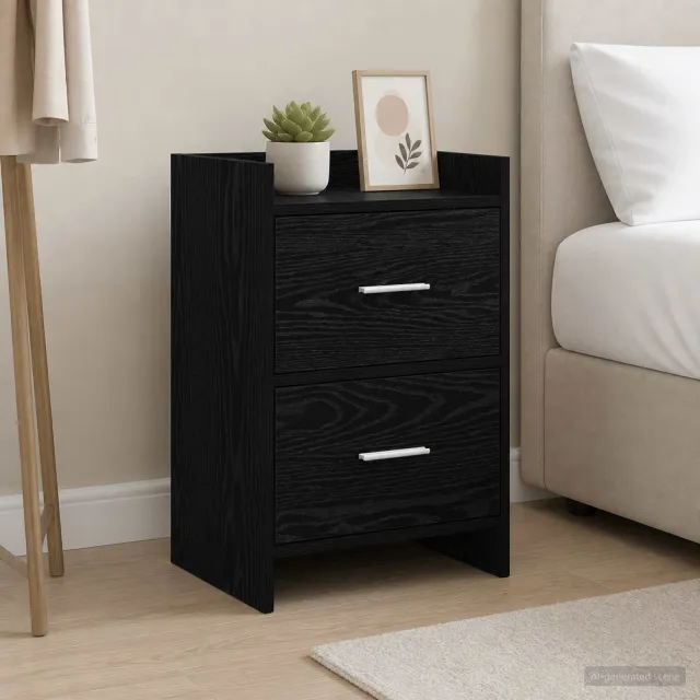 vidaXL Nachtkastjes Zwart eiken 40 x 30 x 60 cm Bewerkt hout, foto 2