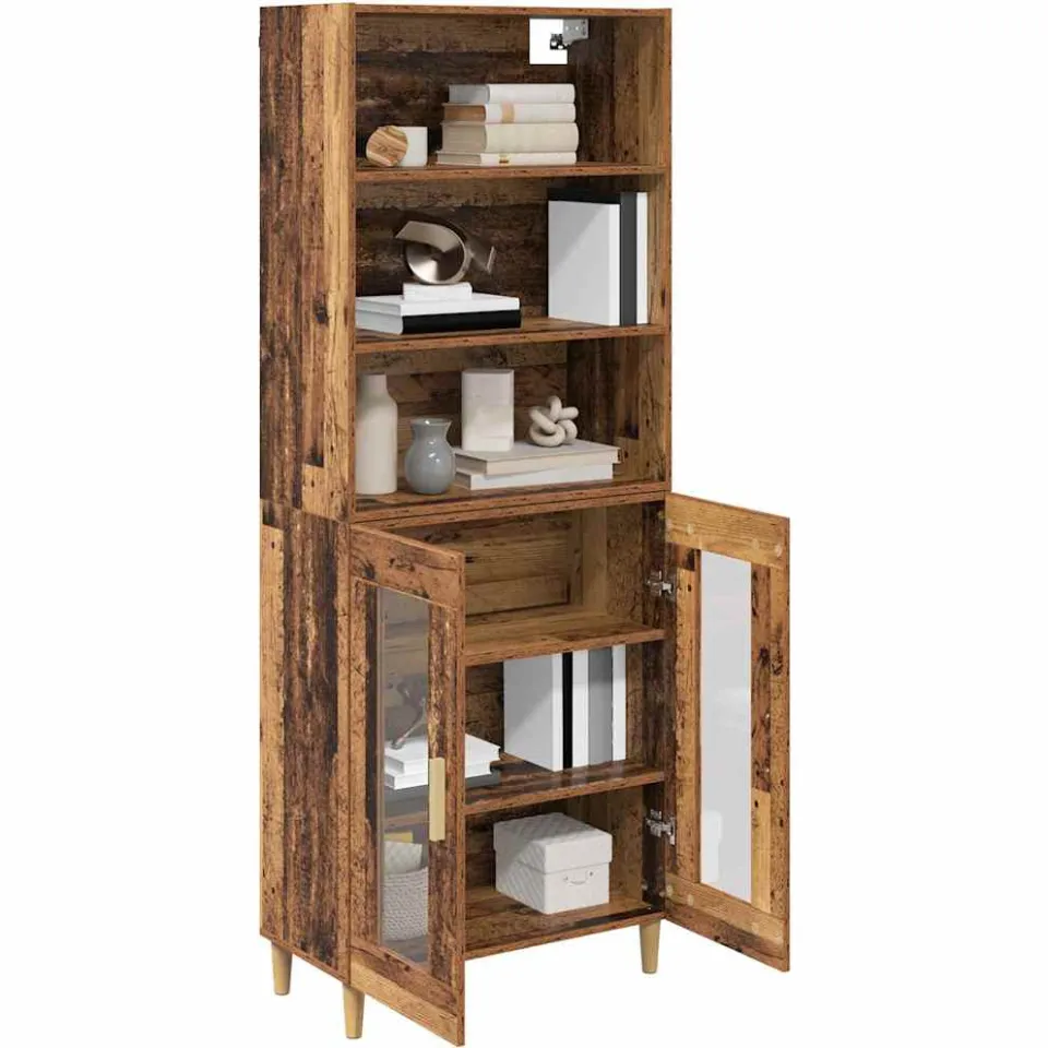 vidaXL Hoge kast Oud Hout 69,5 x 32,5 x 180 cm Bewerkt hout Bruin