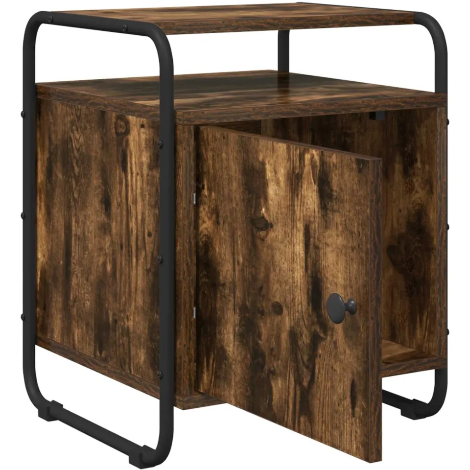 vidaXL Nachtkastje Gerookt eiken 40 x 39.5 x 50 cm Bewerkt hout, foto 4