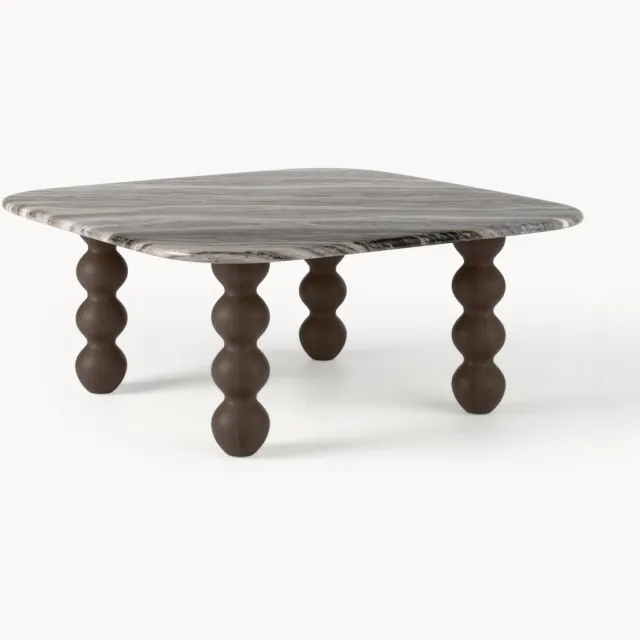 Westwing Collection Marmeren salontafel Lyndi met eikenhouten poten Beige