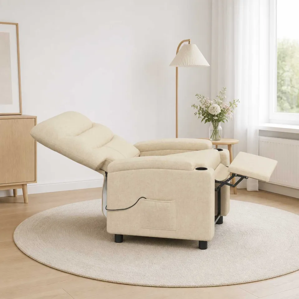 vidaXL Massage-relaxstoel Crèmekleurig 75 x 95 x 103 cm Stof, foto 4