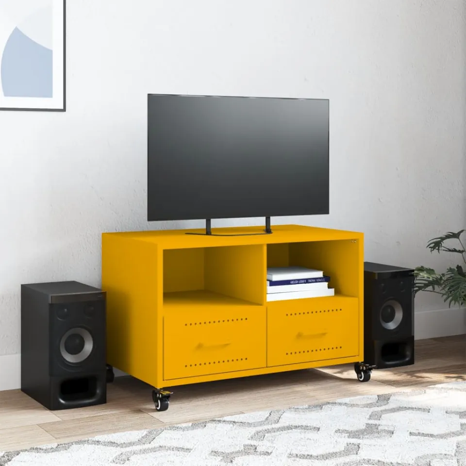vidaXL Tv-meubel 68x39x43,5 cm staal mosterdgeel, foto 3