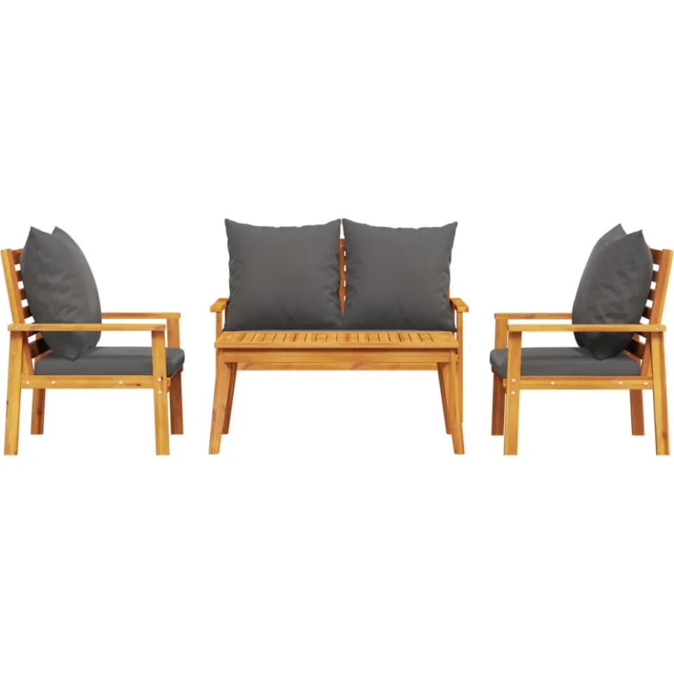 vidaXL 4-delige Loungeset met kussens massief acaciahout Bruin