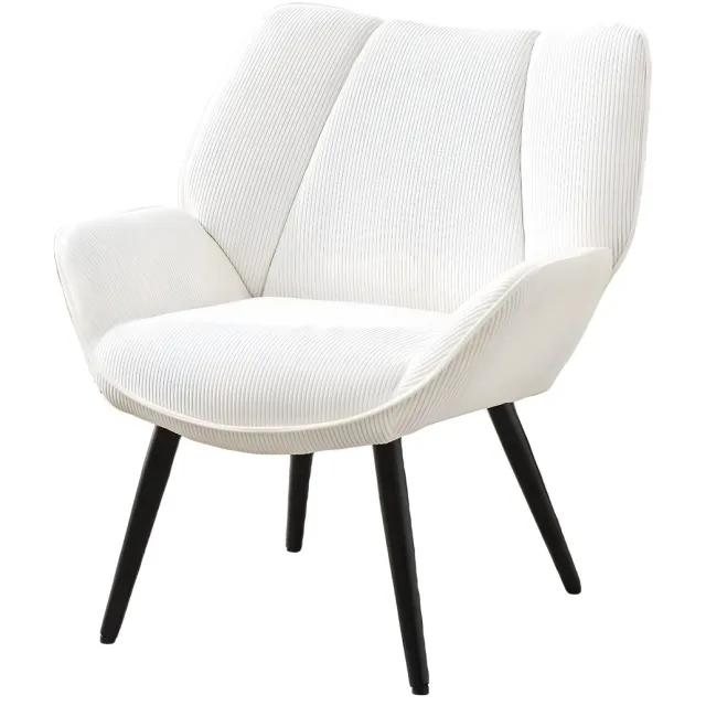 Happiq Accentstoel - Voor Woonkamer & Slaapkamer - Gestoffeerde Comfortabele Leesfauteuil met Hoge Rugleuning - Corduroy, Wit - Wit White