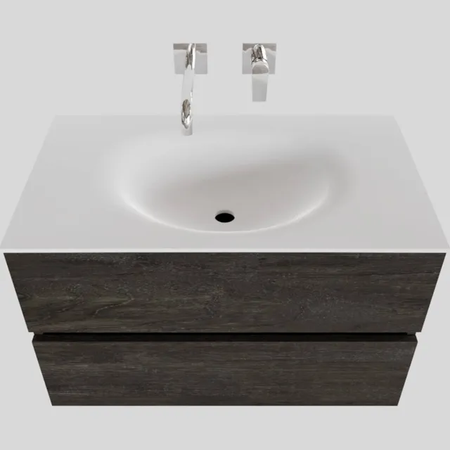 Boss & Wessing Badkamermeubel Solid Surface BWS Stockholm 80x46 cm Wood Dark Brown (0 kraangaten) Houtlook