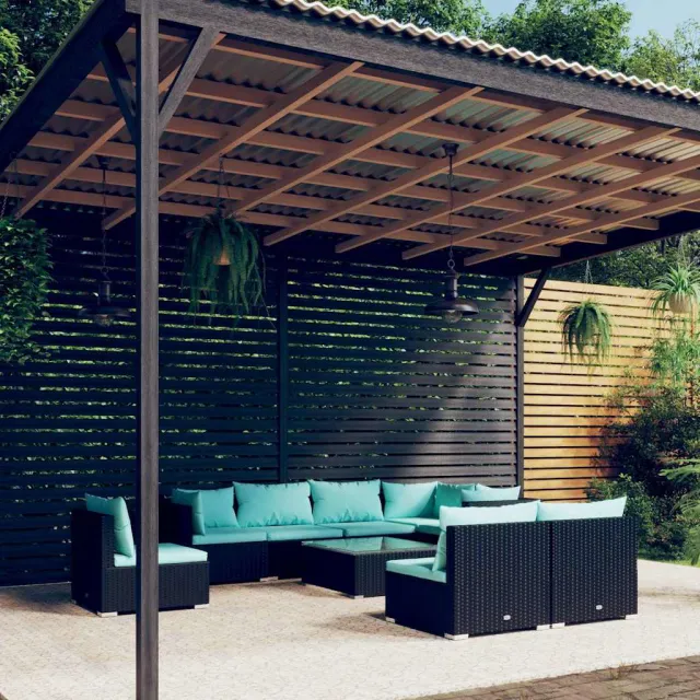 vidaXL 9-delige Loungeset met kussens poly rattan zwart, foto 2
