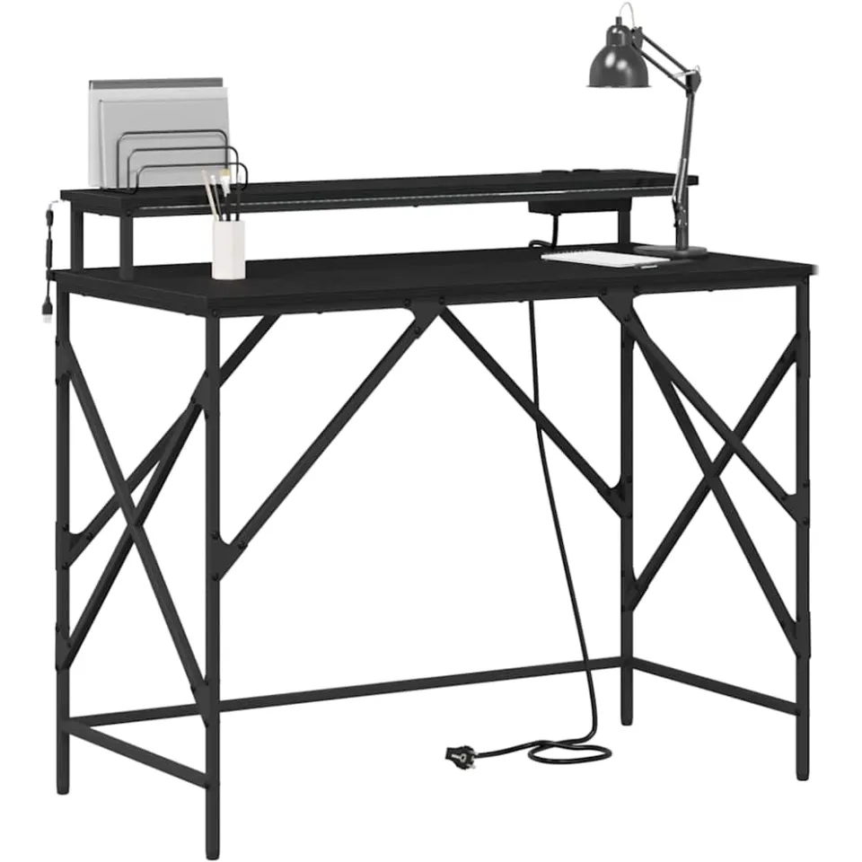 vidaXL Bureau Zwart Eiken 100 x 50 x 86,5 cm Bewerkt hout