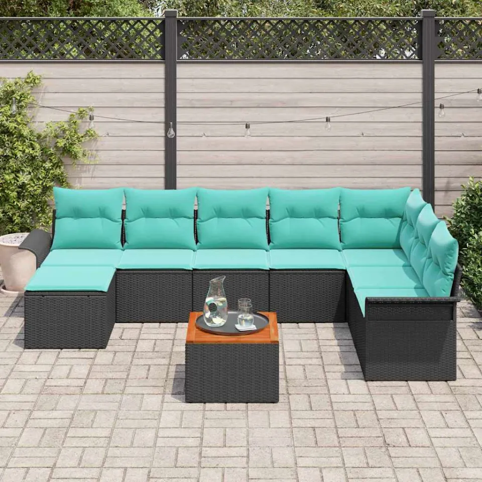 vidaXL Tuinbankenset 9 st Zwart en Turquoise poly rattan, foto 3