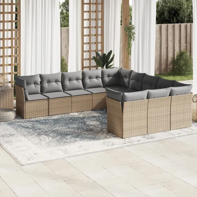 vidaXL 11-delige Tuinset met kussens poly rattan beige, foto 2
