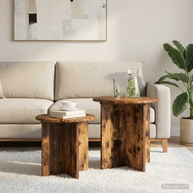 vidaXL Bijzettafelset 2 st Gerookte Eik Ø 45 x 45 cm Bruin